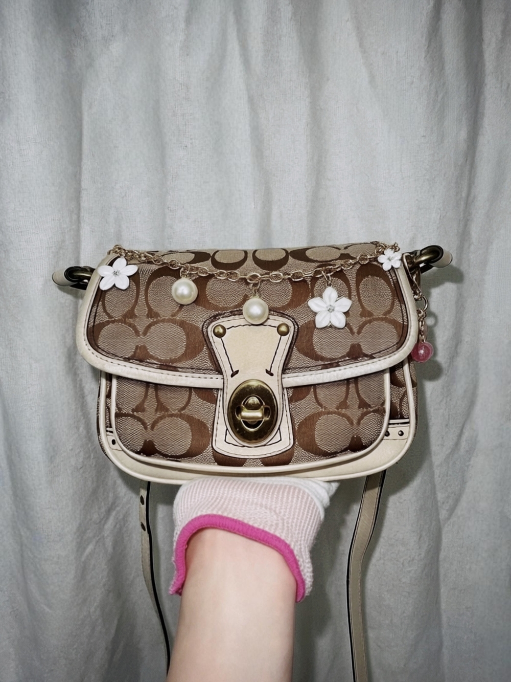 Coach Signature Canvas Crossbody Bag in Brown and Cream
